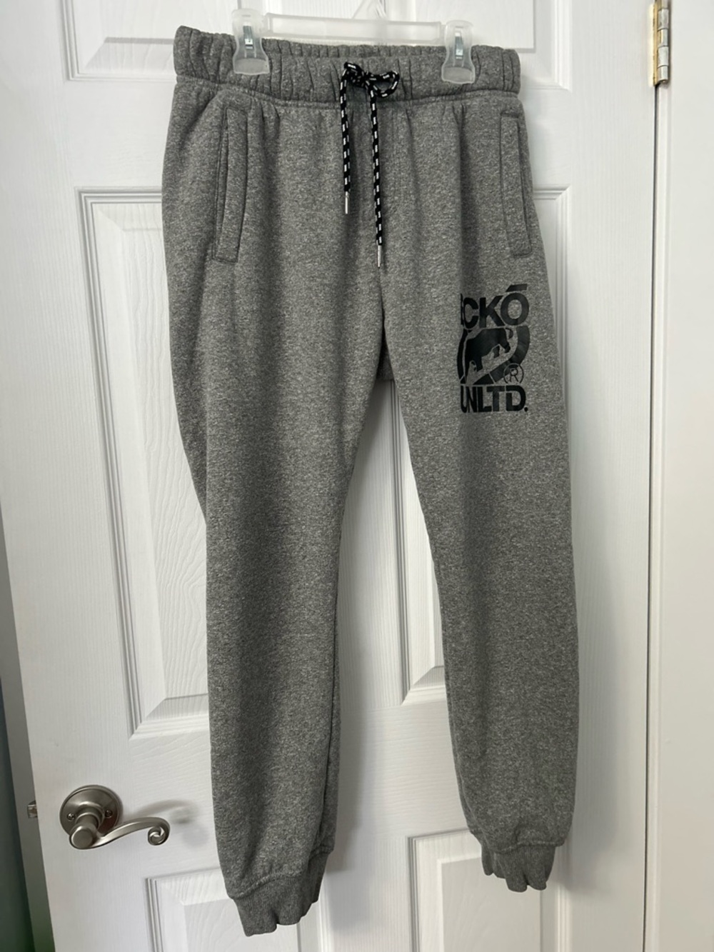 Ecko Unlimited Gray Heather Fleece Joggers with Black Logo